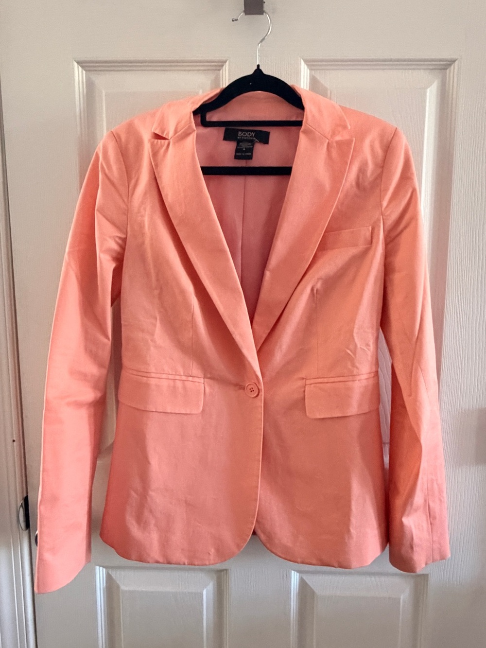 Body by Victoria Peach Blazer Size 4 Fitted One Button Career Jacket